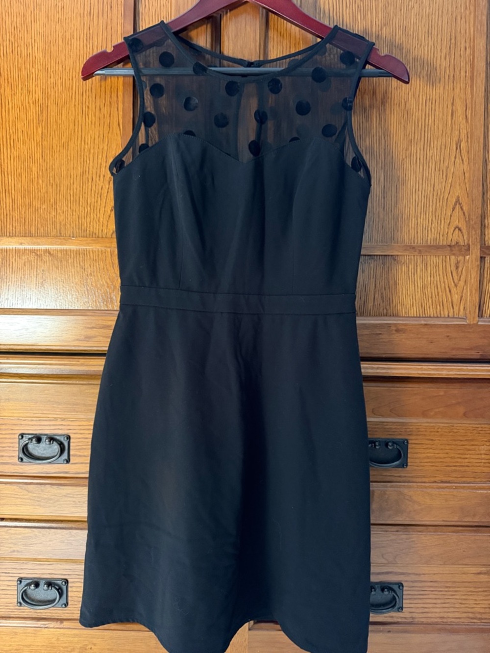 LC Lauren Conrad Classic Polka-Dot Mesh Yoke Little Black Dress Mini Fit & Flare